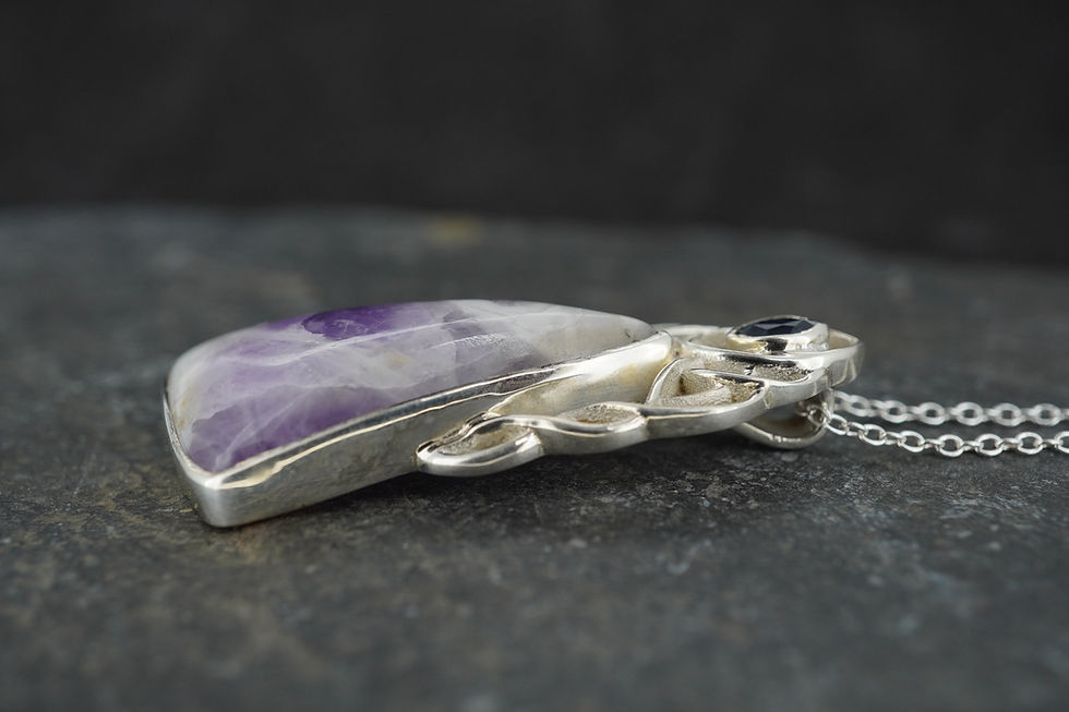 Thumbnail: Blue John & Sapphire Sterling Silver Pendant