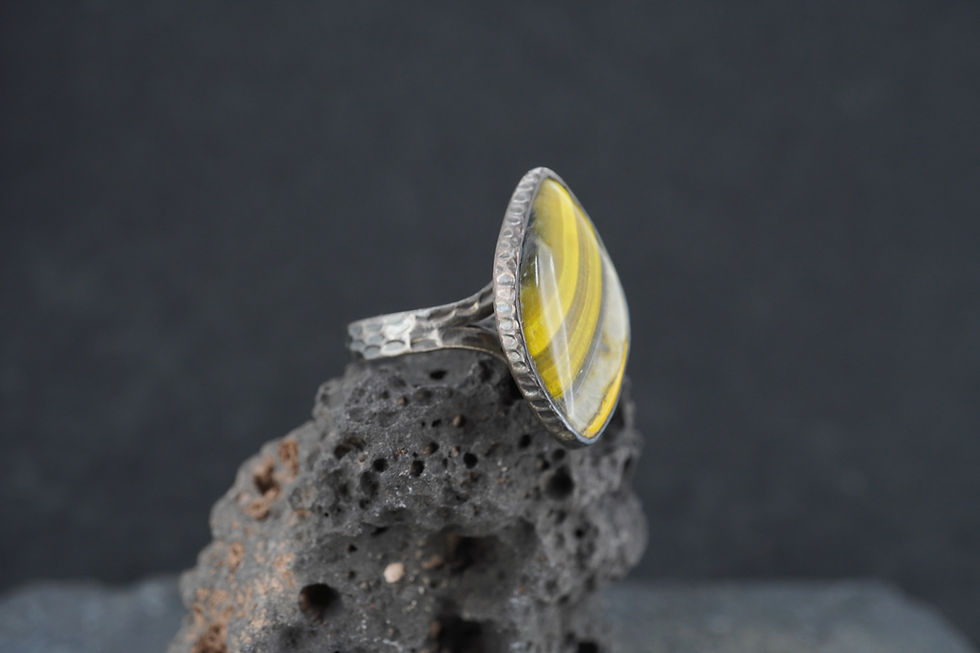 Thumbnail: Bumblebee Jasper Hammered Sterling Silver Ring