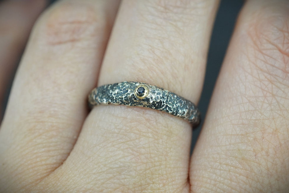 Thumbnail: Scottish Sapphire Textured Celtic Ring with Sterling Silver & Scottish Gold