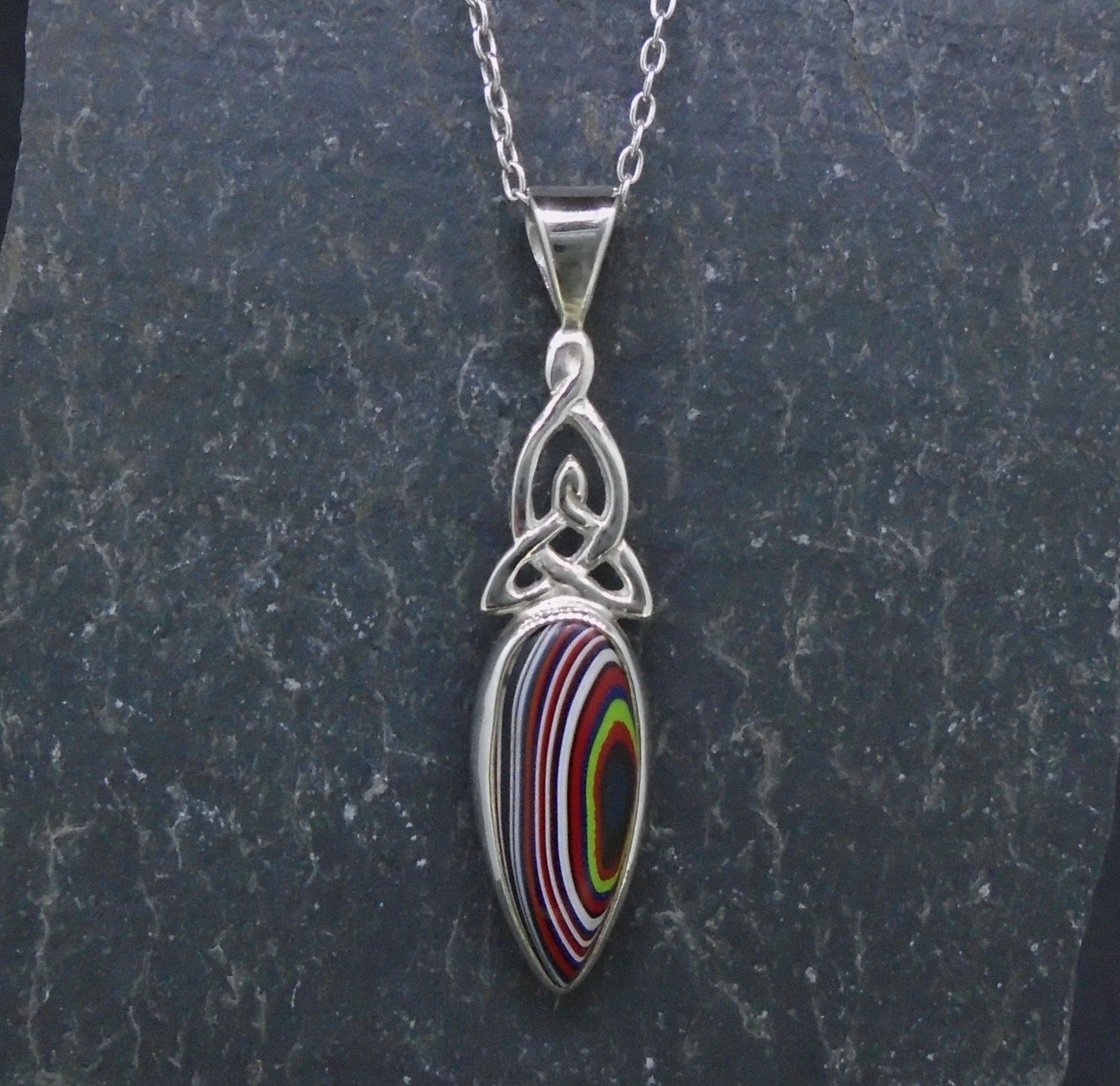 Fordite Sterling Silver Celtic Pendant