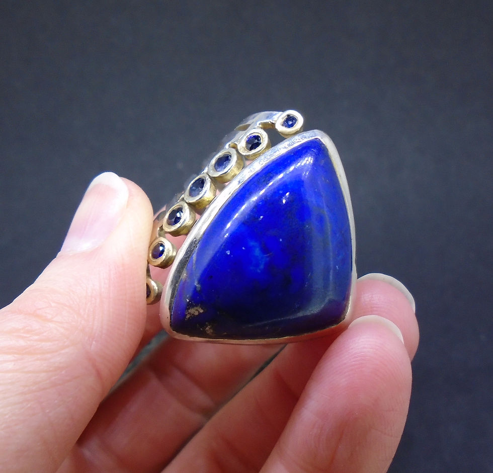Thumbnail: Lapis Lazuli & Sapphire Sterling Silver & 18ct Gold Ring, Size X