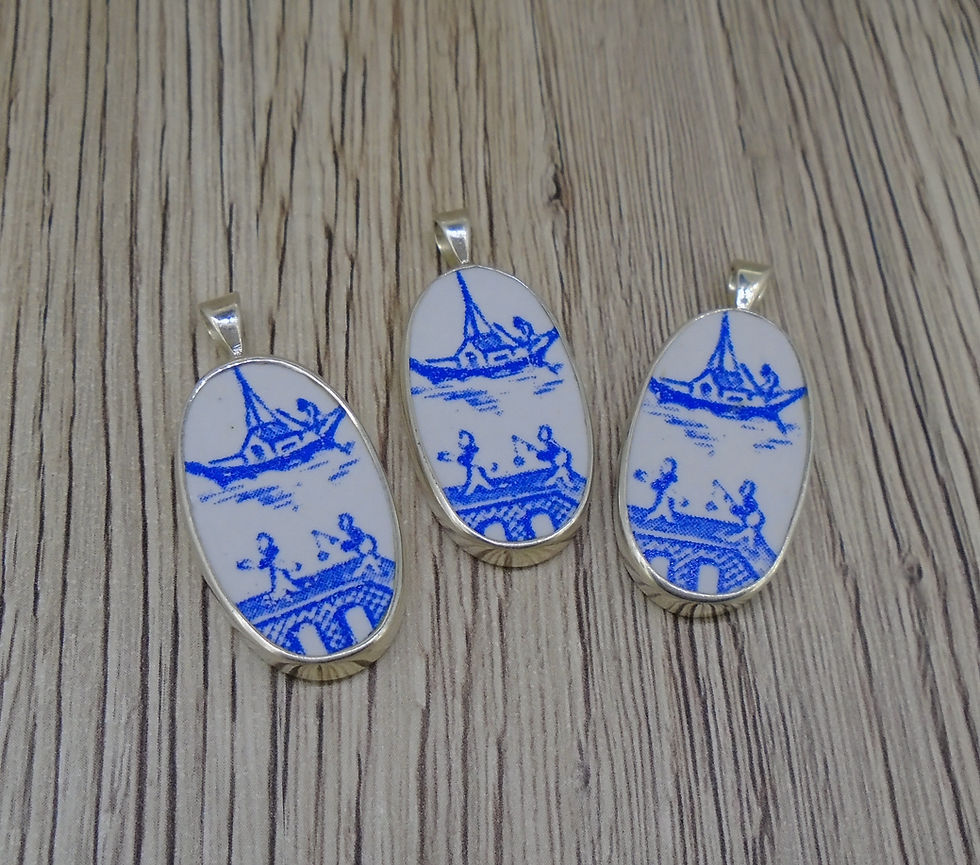 Thumbnail: Old Willow Boat & Bridge Sterling Silver Pendant