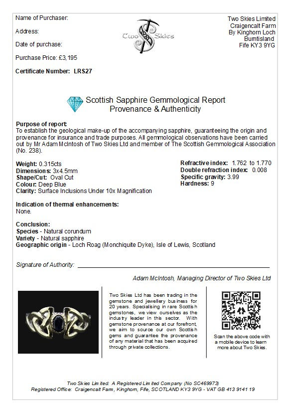 Thumbnail: Scottish Sapphire with Scottish Gold Celtic Trinity Knot Ring