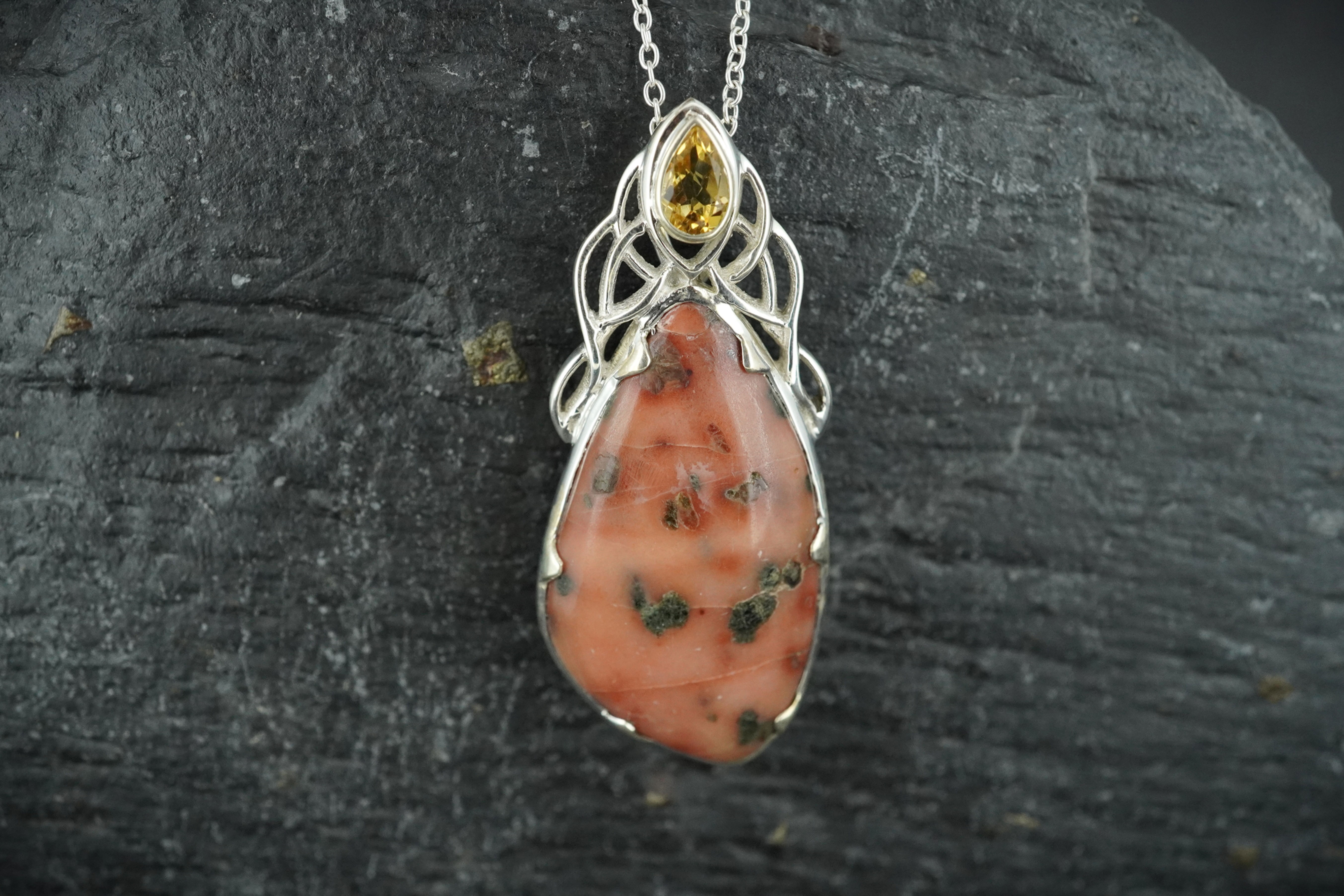 Scottish Isla Rose & Citrine Sterling Silver Waterfall Pendant