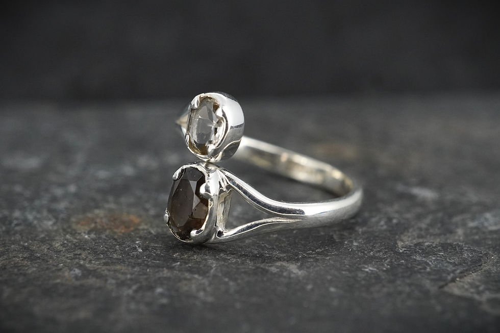 Thumbnail: Faceted Cairngorm & Loch Tay Smoky Quartz Two Stone Ring