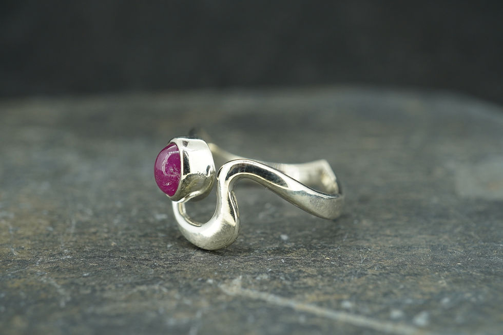 Thumbnail: Natural Pink Ruby Sterling Silver Wave Ring