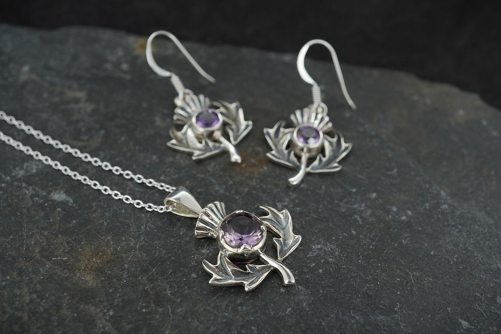 Thumbnail: Amethyst Thistle Sterling Silver Pendant & Earrings Set