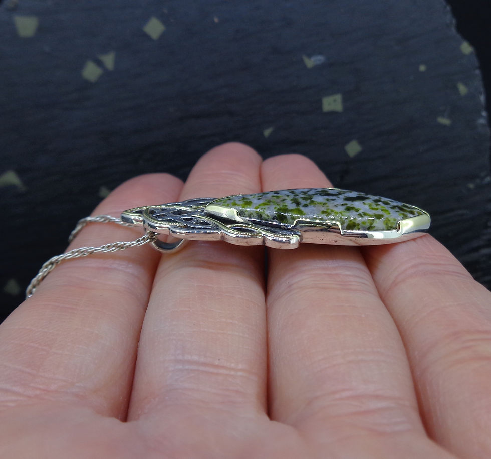 Thumbnail: 'Na Hearadh' Harris Serpentine on a Scottish Gold & Silver Pendant