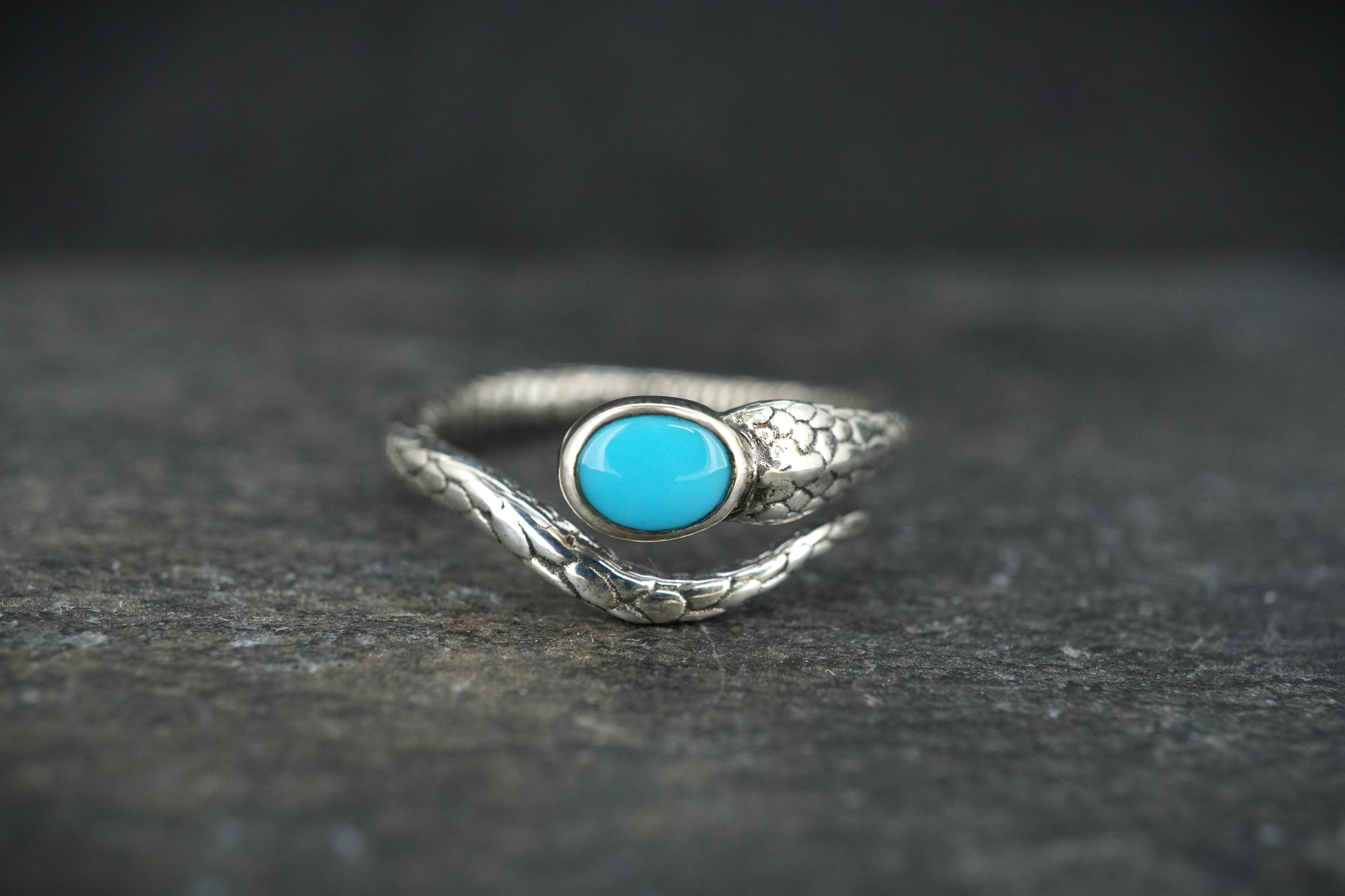 Sleeping Beauty Turquoise Sterling Silver Serpent Ring