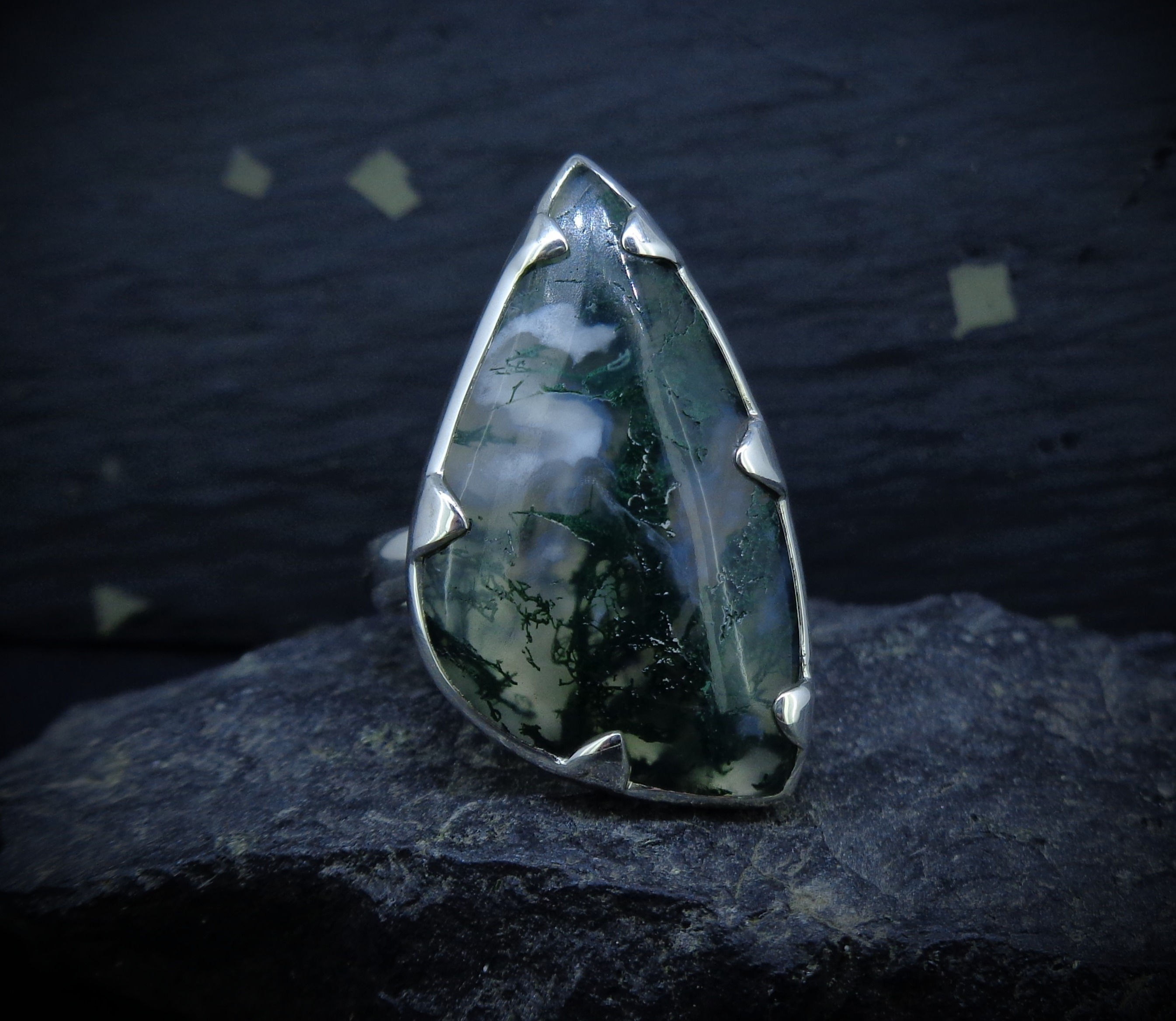 Moss Agate Sterling Silver Ring
