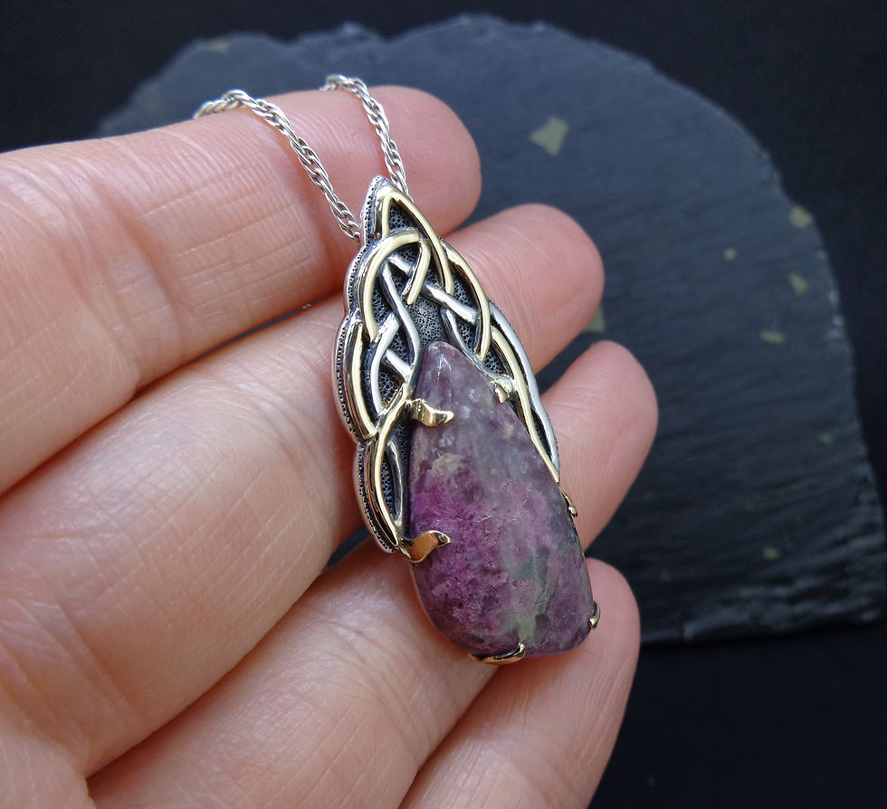 Thumbnail: 'Ròs tearc' Scottish Pink Tourmaline on a Scottish Gold & Silver Pendant