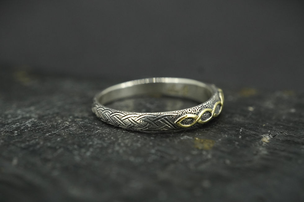 Thumbnail: Green Scottish Sapphire Rough Shard with Scottish Gold Celtic Ring