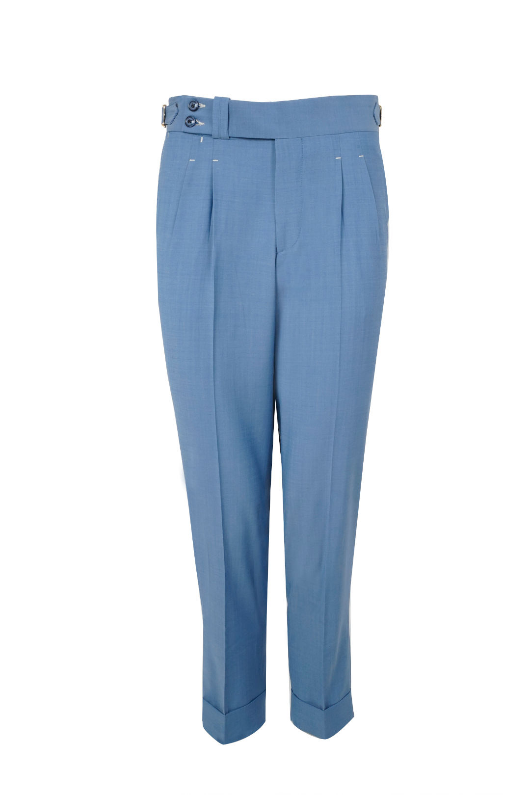 Sartorial Design Wide Waistband Trousers Wool Blue