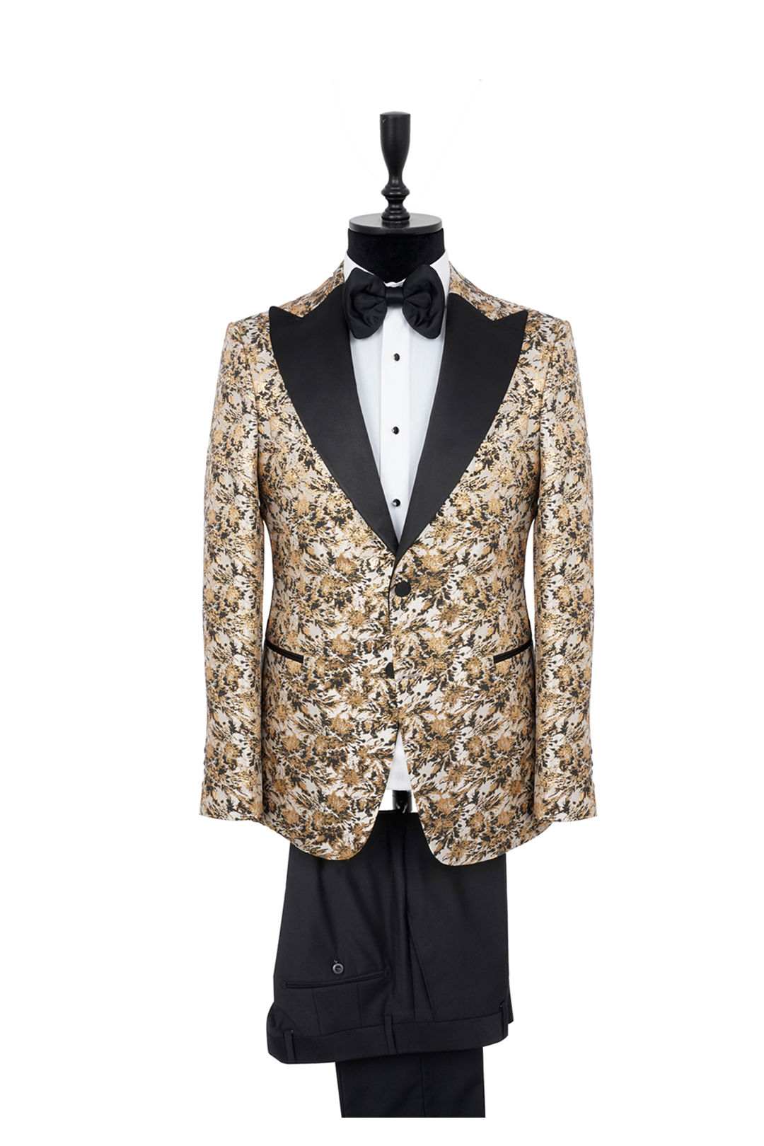 Men's Ceremony Suit Black- Gold Pattern