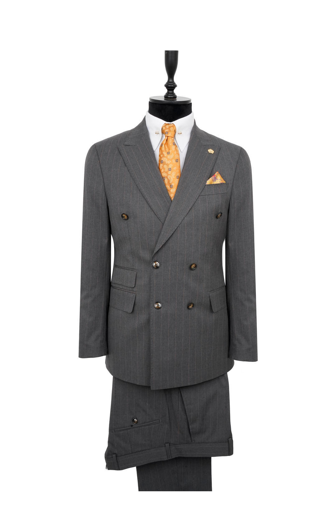 Men's Double Breasted Suit Grey-Brown Stripe