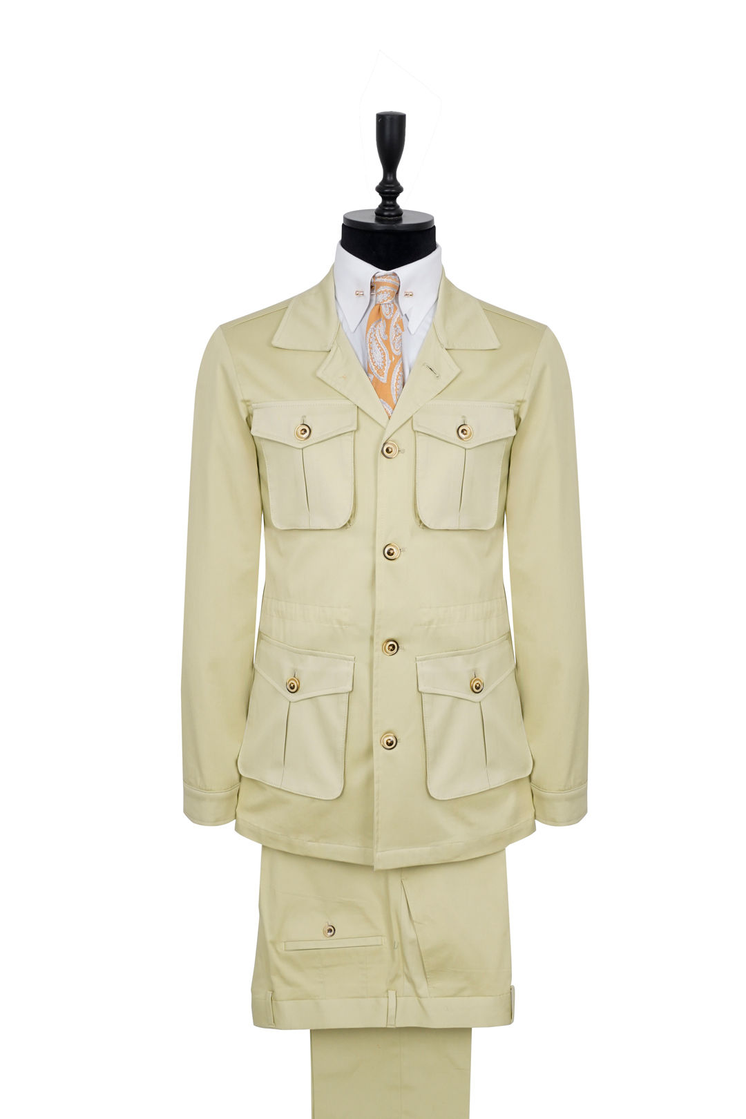 Men's Safari Suit Green Cotton