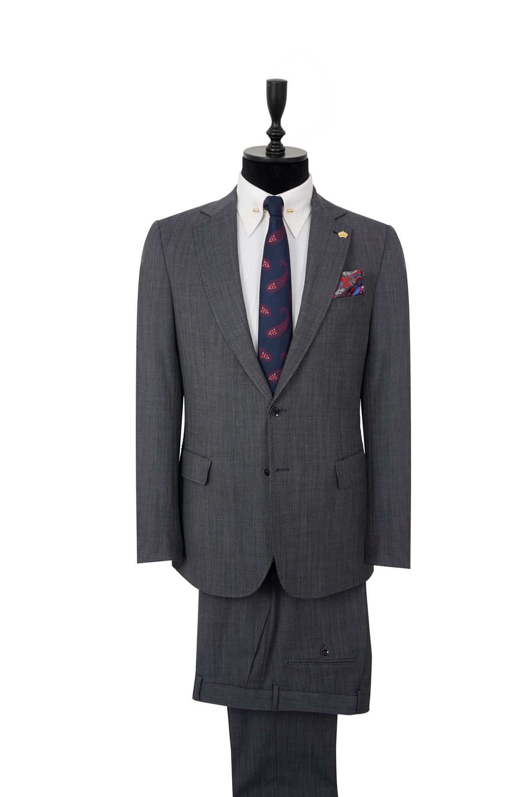 Men's Suit Wide Notch Lapel Navy - White Dot Pattern