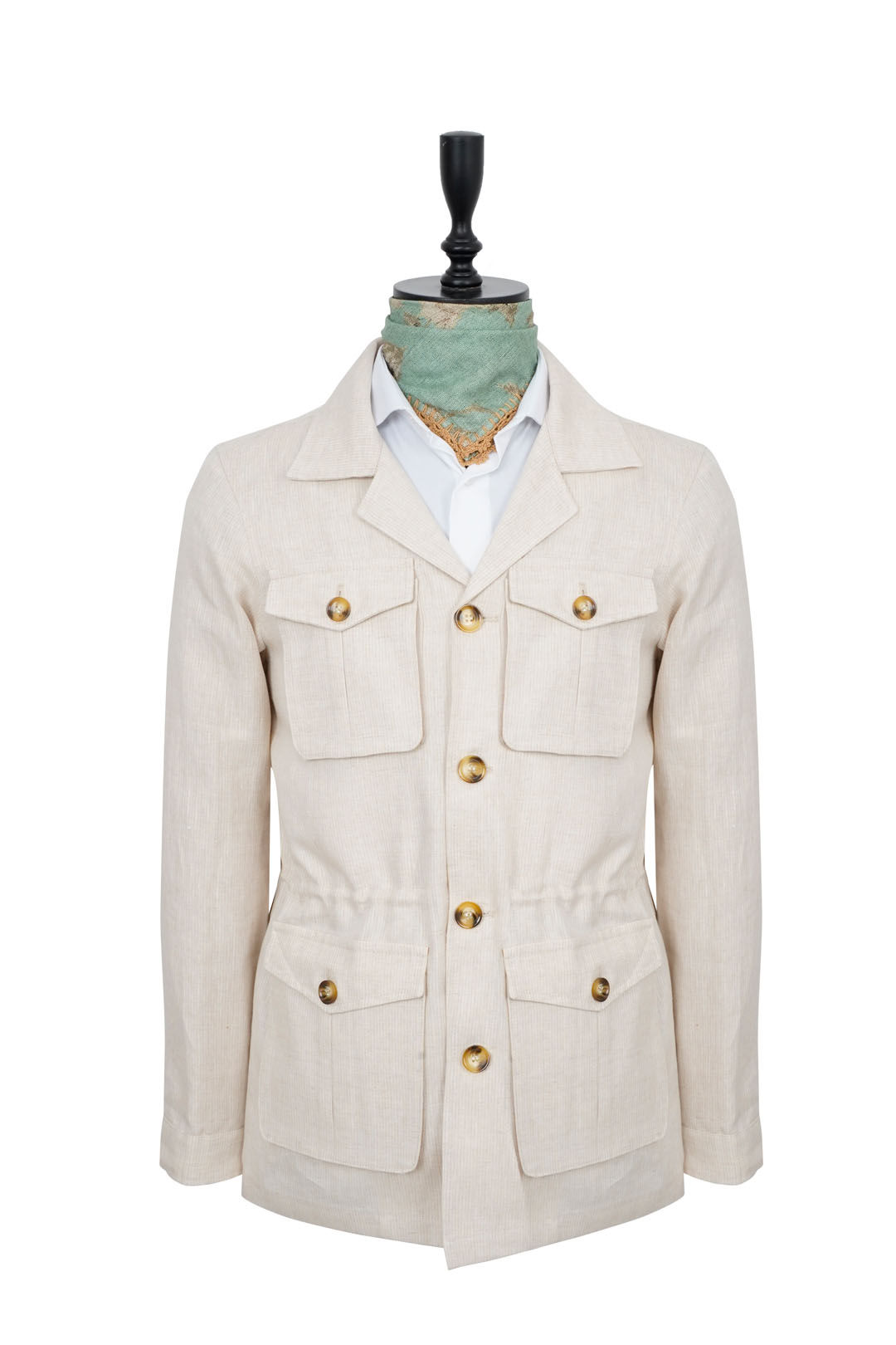 Men's Safari Jacket Beige Striped Linen