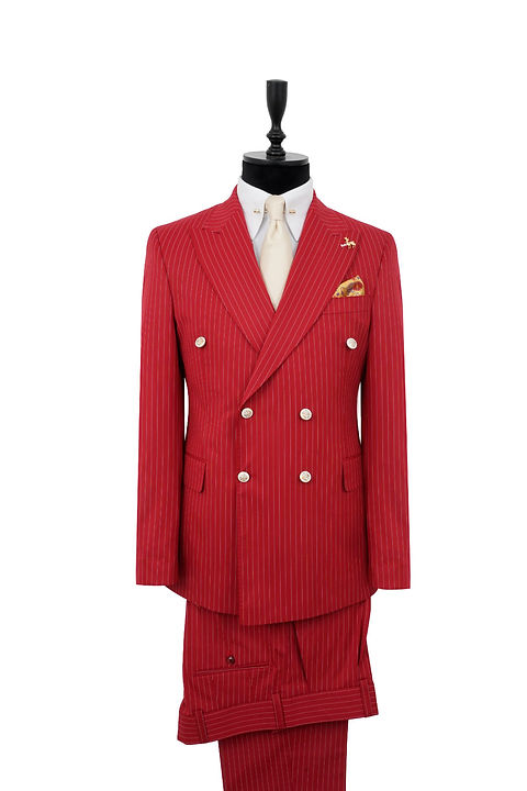 Men's Double Breasted Suit Red-White Striped | EFENDI 1881
