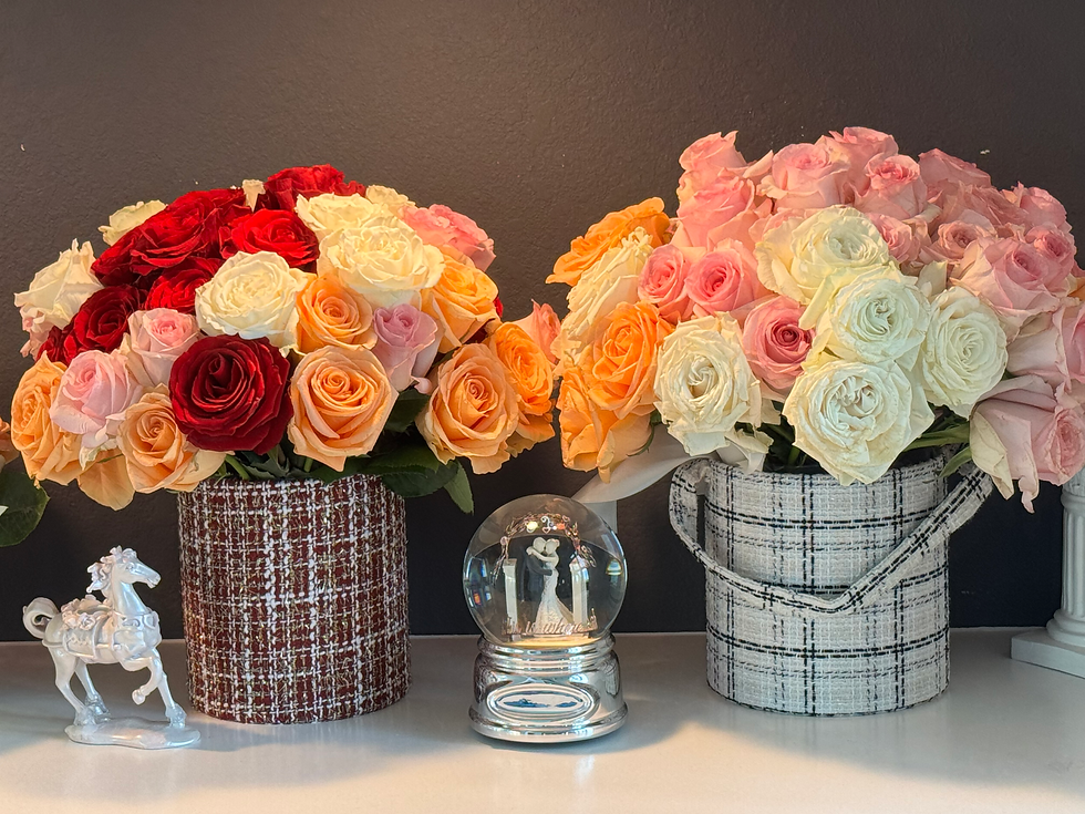 Thumbnail: Fresh flower centerpiece tweed floral box