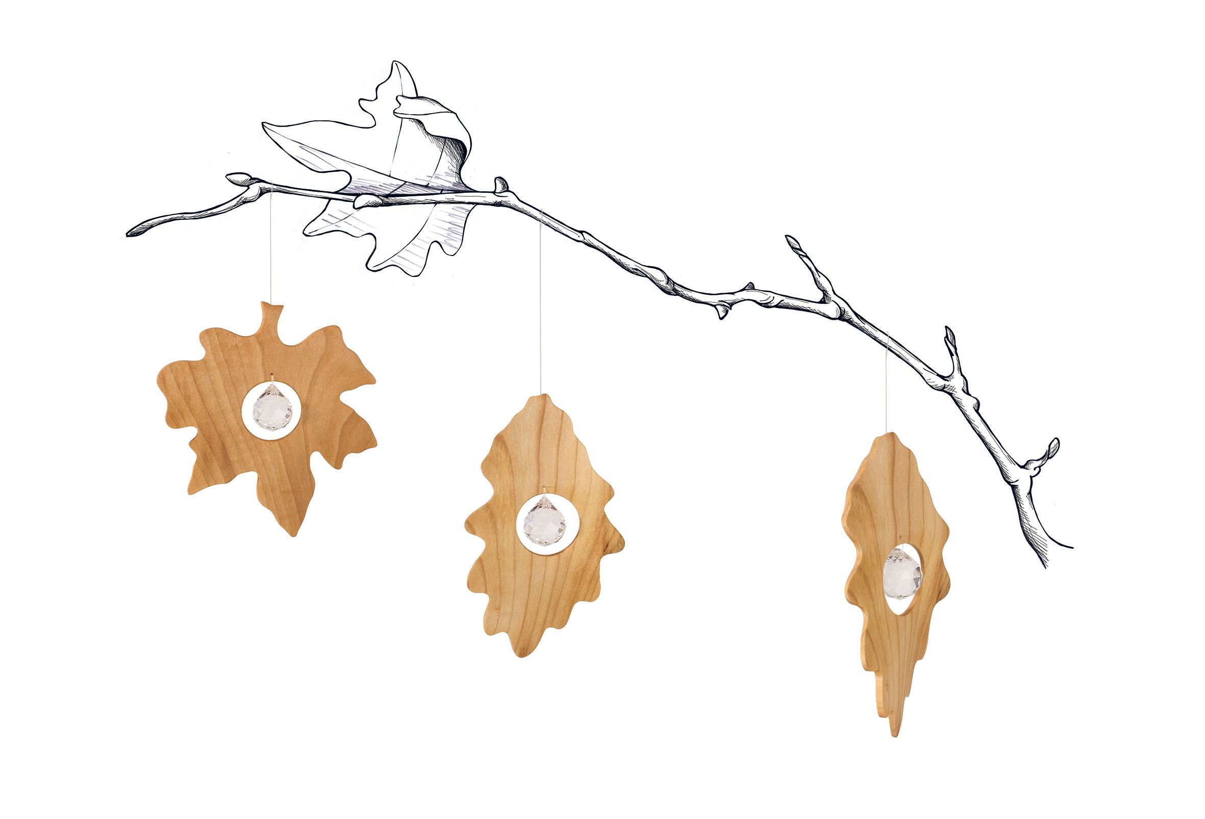 Leaf Wood & Swarovski Crystal Suncatcher