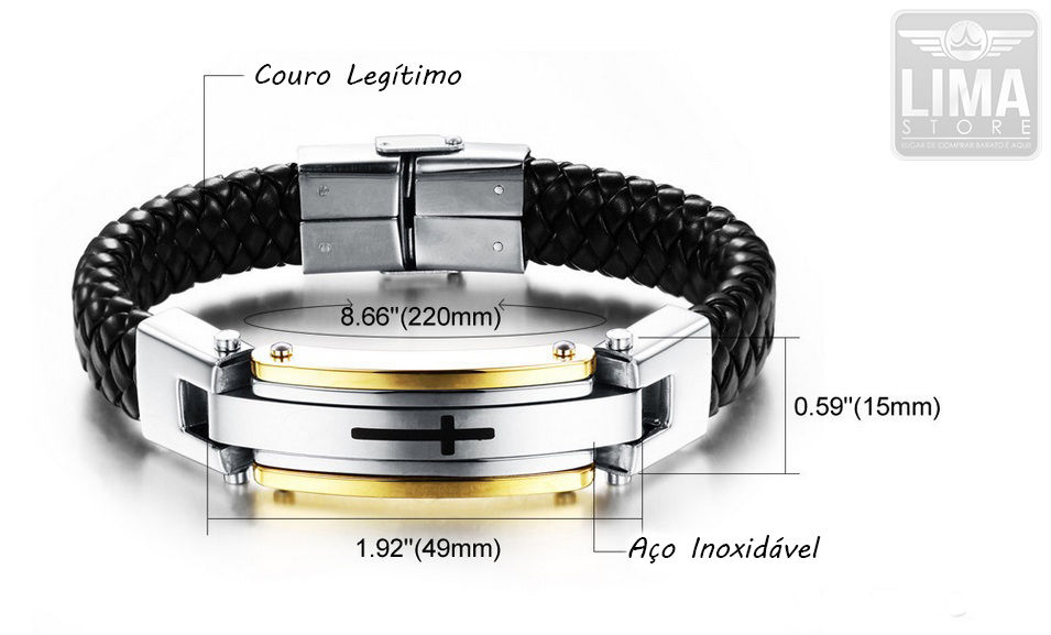 Miniatura: Bracelete Pulseira Unissex Moda Fio De Aço E Couro