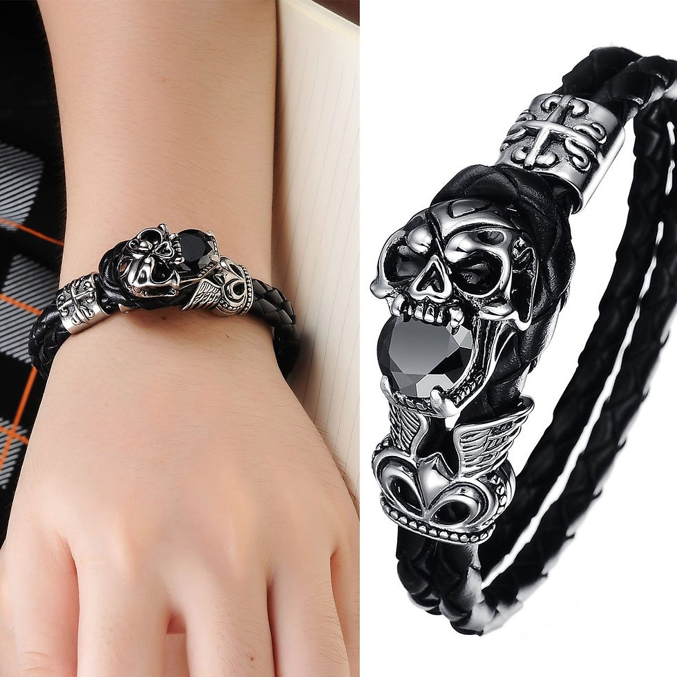 Miniatura: Bracelete Couro Legítimo Caveira com Zircônia