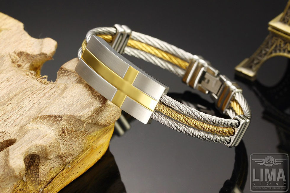 Miniatura: Pulseira Bracelete Masculina Aço Inoxidável + 18K