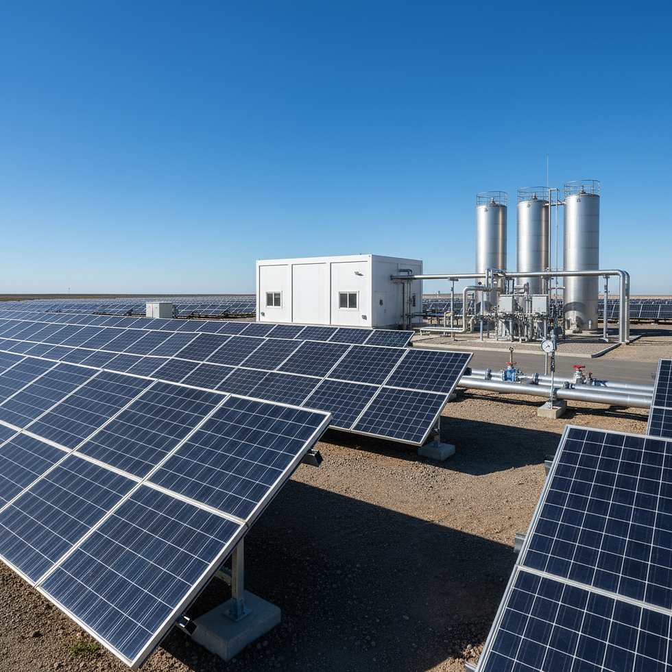 太陽光と電解装置棟、円筒タンクが並ぶFH2R