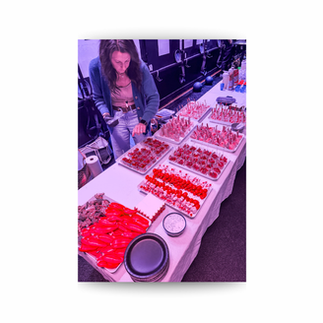 Healthy food display at a midlife women’s wellness event, featuring nourishing appetizers prepared for a gathering focused on friendship and community connection.