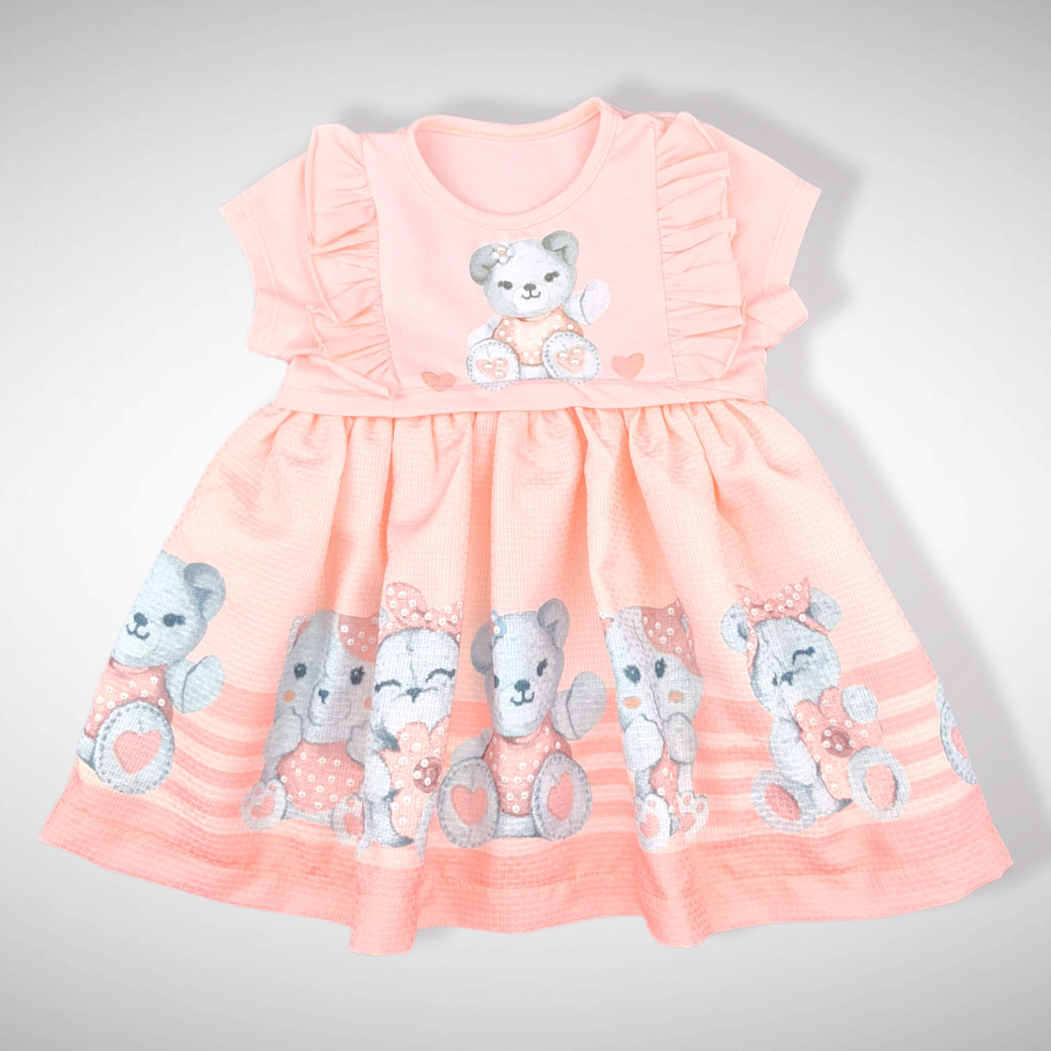 Zalmroze Zomerjurk "Teddybeer"