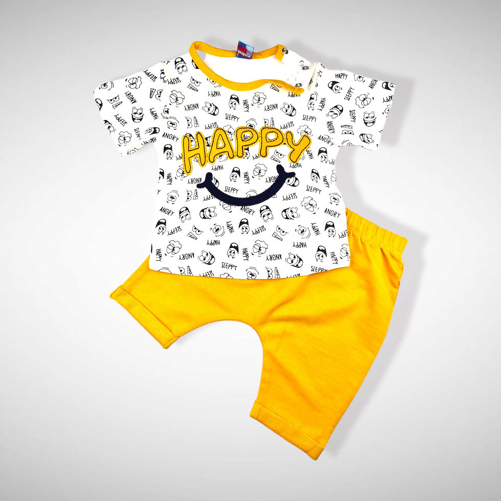 Leuke Gele Zomersetje "Happy"