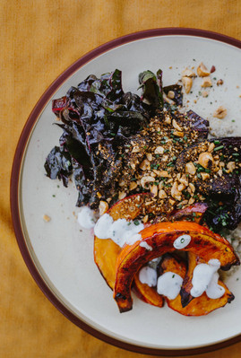 Roasted Pumpkin, Chard Salad and Dukkha