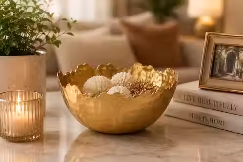 Thumbnail: Candle Holder Hammered Bowl- Gold