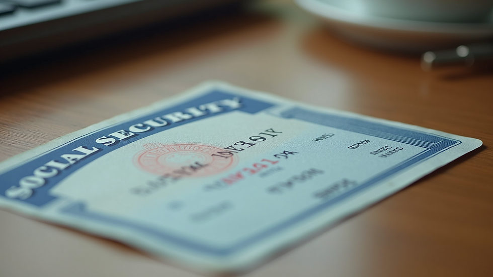 Close-up view of a Social Security card on a wooden table