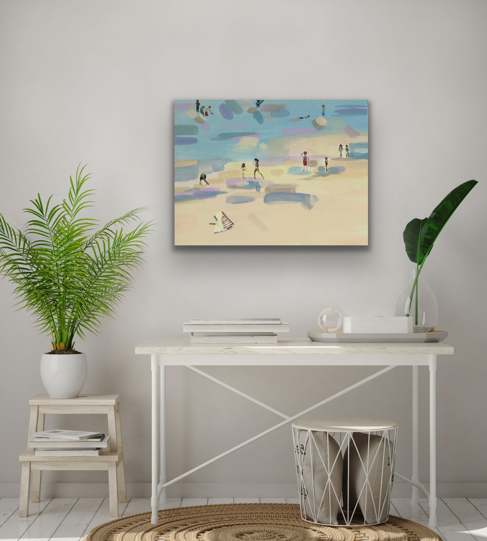 Golden Beach – Peinture contemporaine d’une scène de plage ensoleillée