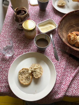 bread and butter on a table