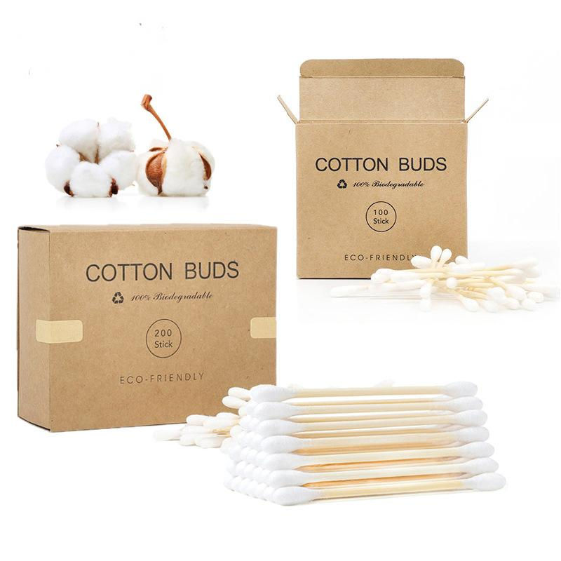 200 Hisopos de Bambú y Algodón para Maquillaje y Limpieza de Oídos