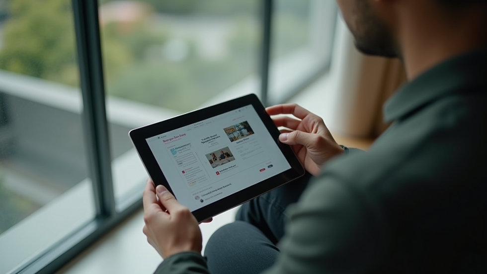 High angle view of a person browsing Bunjang on a tablet