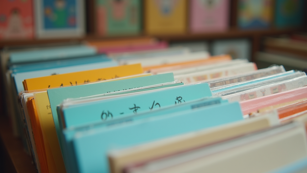 Close-up view of a colorful K-pop album collection
