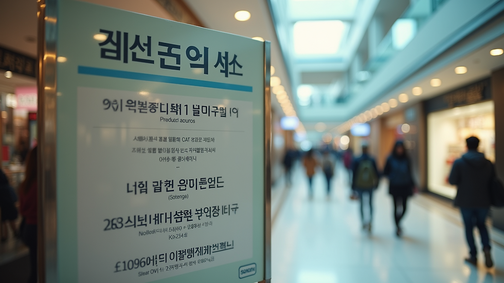 High angle view of a Korean shopping mall directory with English and Korean text