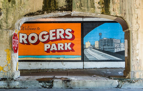 The sign painted that says 
"Rogers Park""