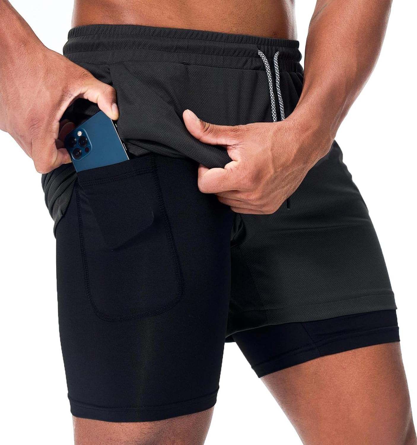 Men'S Athletic Running Shorts Quick Dry Workout Shorts 2 in 1 Shorts 5" Gym Runn