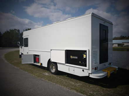 Exterior view of the marketing truck showing two powerful generators, custom-built by Premier Food Trucks in Charlotte, NC. Leading provider of custom food trucks.