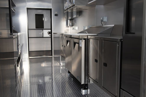 Back door of a custom-built food truck for Retail Sports Marketing in Charlotte, showcasing expert food truck build quality.