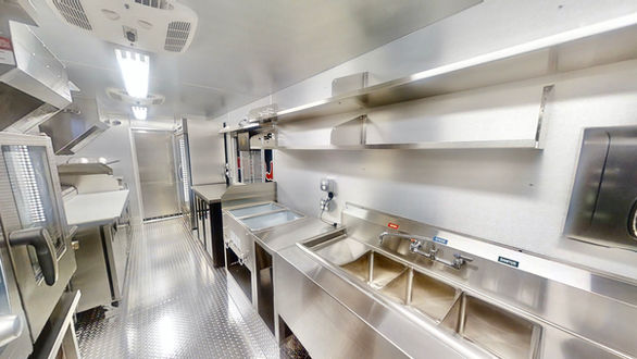 Interior view of Barcelos USA food truck’s 3-bay sink, ensuring top-notch hygiene standards in this custom food truck