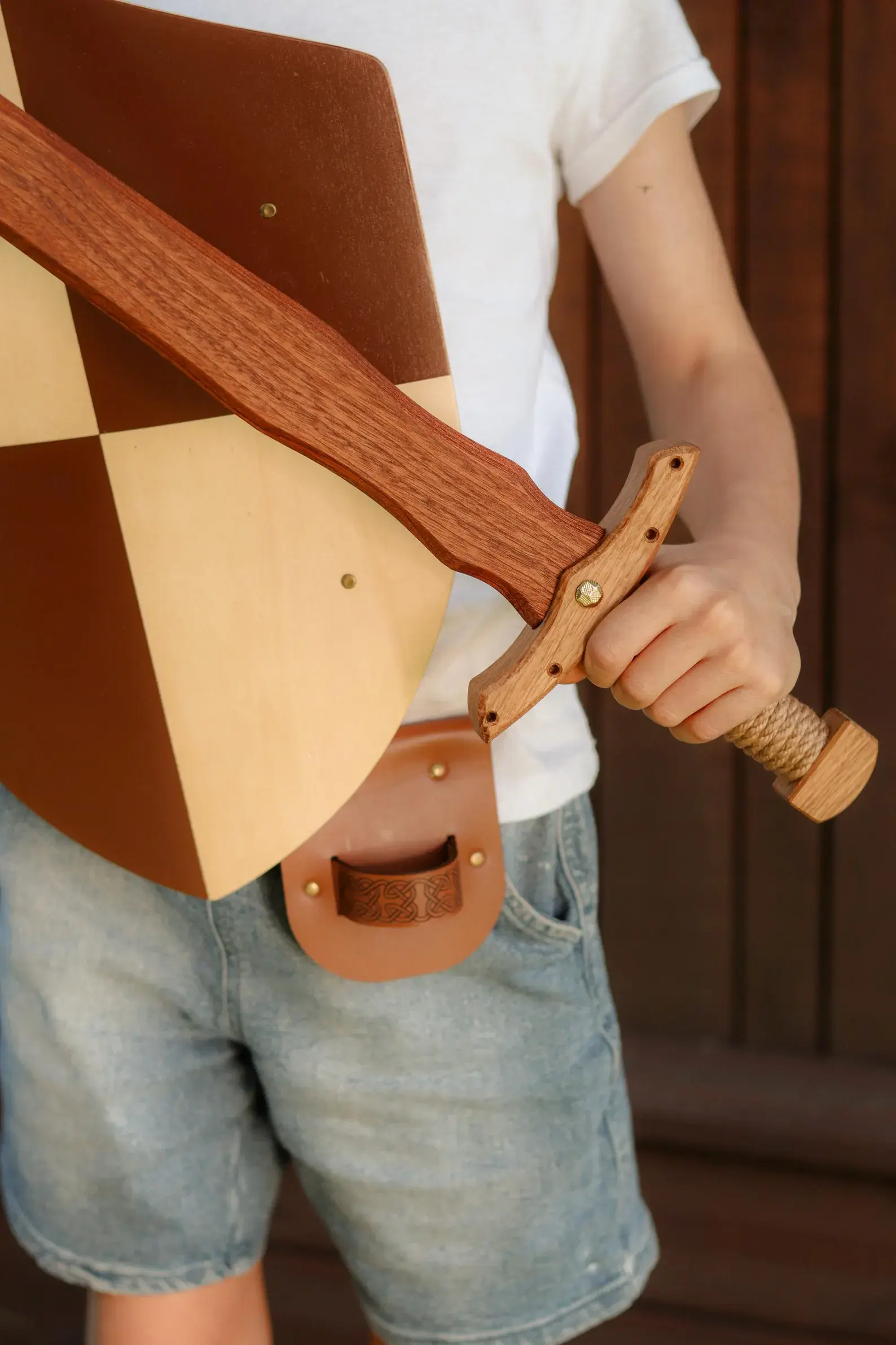 Wooden Knight Adventure Set – Sword, Shield & Carry Holder – Medieval Role Play