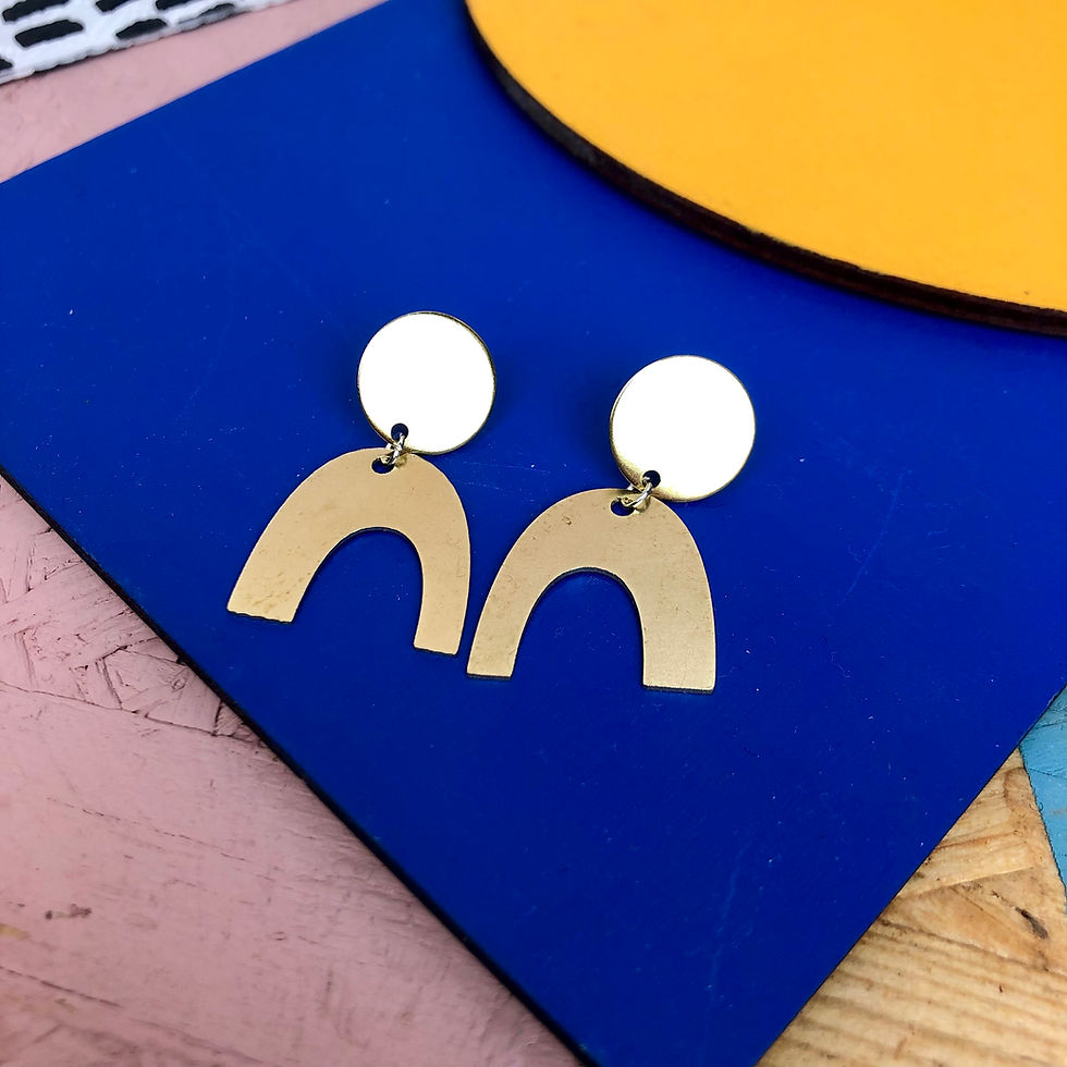 Thumbnail: Brass Circle + Abstract Arc Drop Earrings