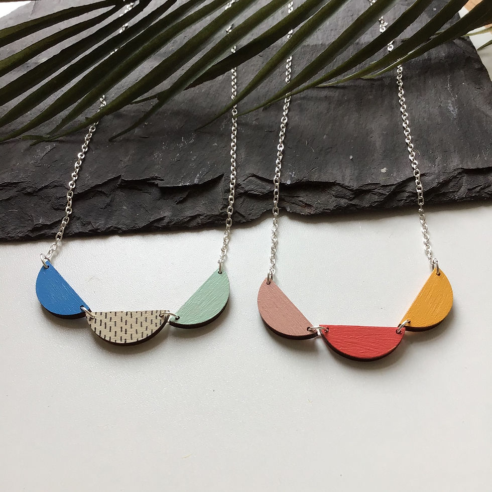 Thumbnail: Scallop Trio Wooden Bunting Necklace
