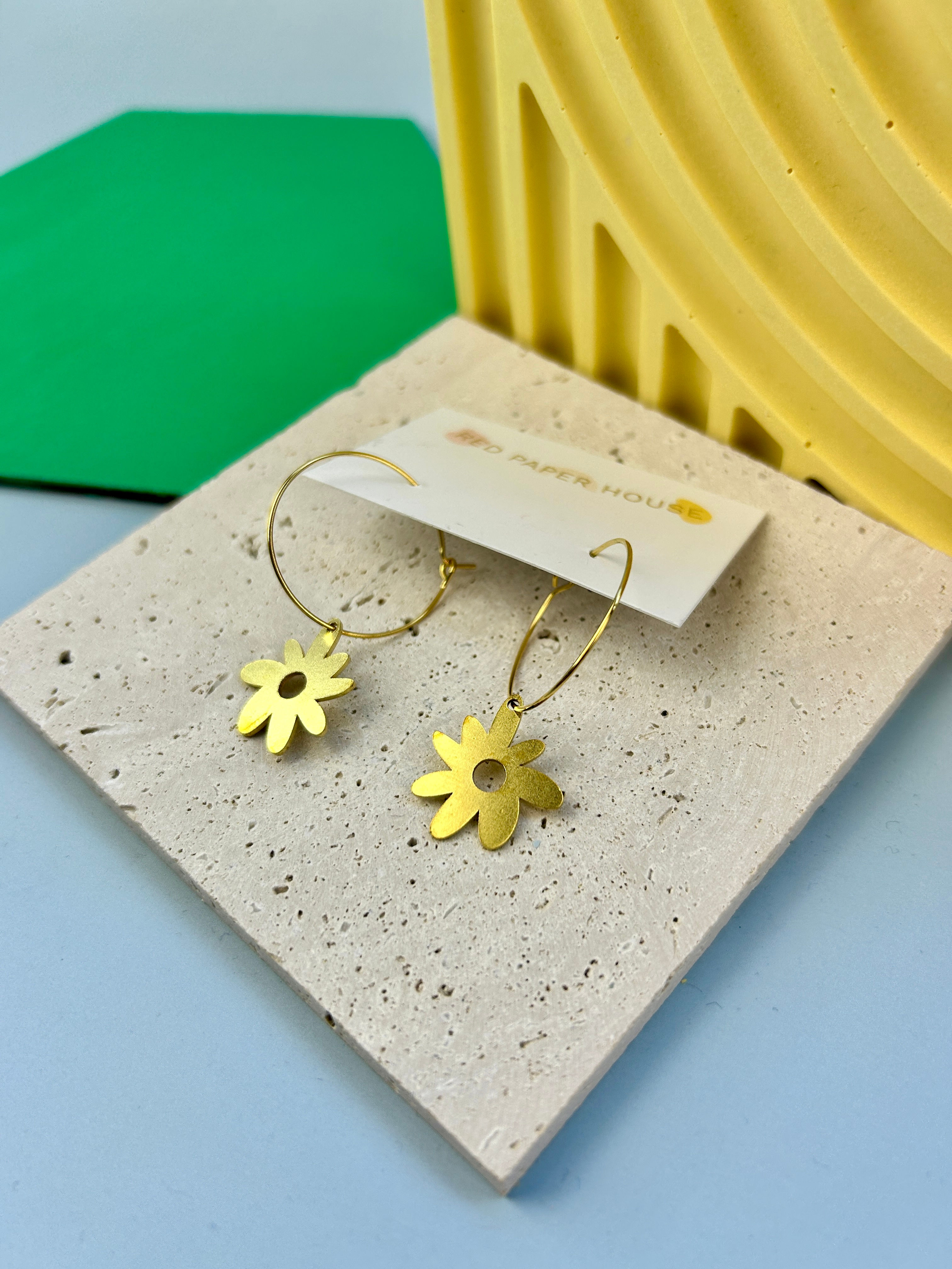 Brass Flower Hoop Earrings